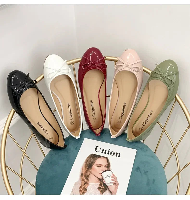 Ballet Flats Shoes Women Classics Casual Loafers Red Patent Leather Lady Fashion Design Bowknot Shoes for Woman's Spring/Autumn - Belvar