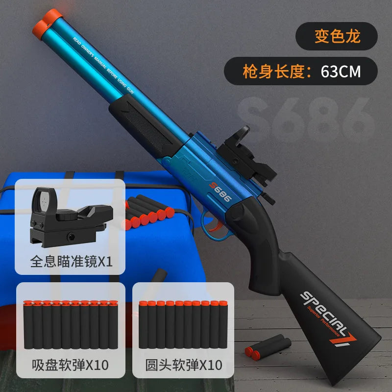 Toy Gun S686 Rifle Double Barreled Airsoft Launcher Dual Soft Bullets Outdoor Sports Game Pistola Shot Gun Weapon for Kids Gift