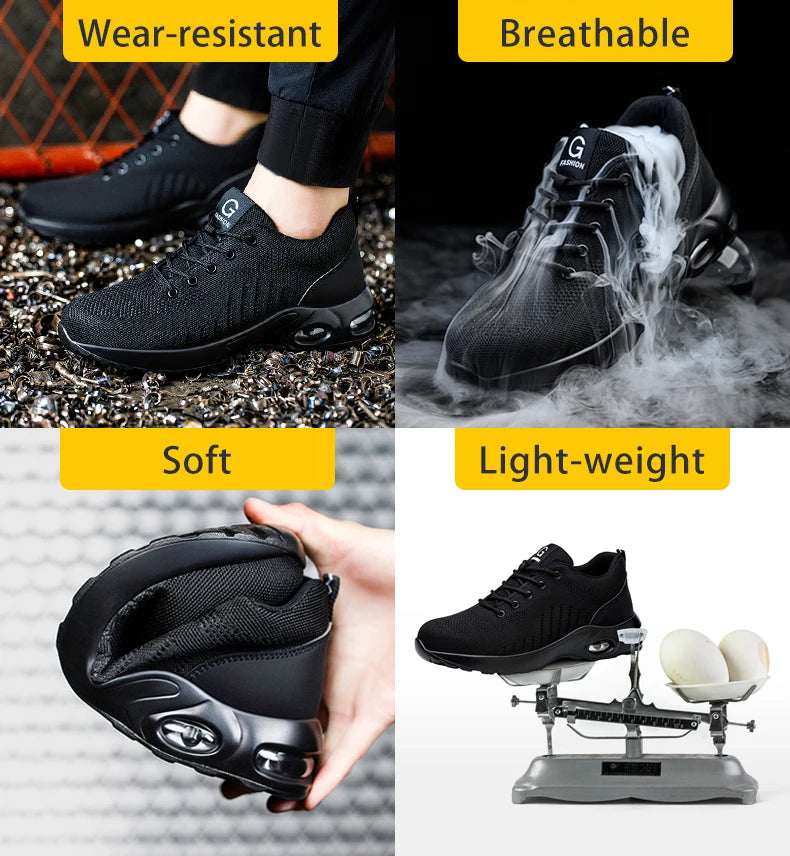 Safety shoes for men and women, breathable work sports shoes, steel toe shoes, puncture resistant safety protection shoes