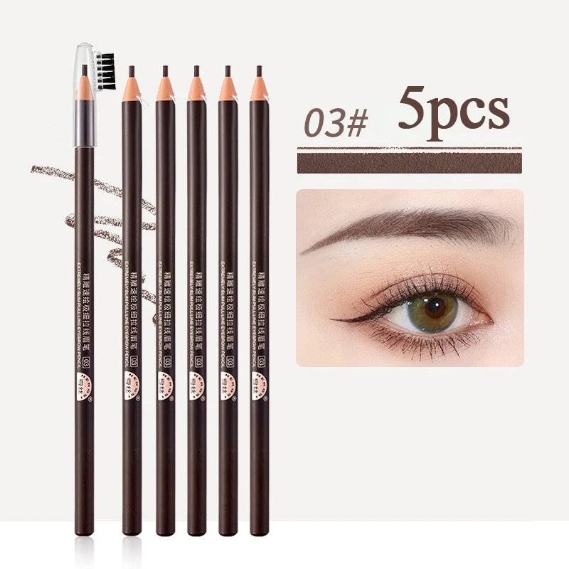 1/3/5/10pcs Ultra-fine Eyebrow Pencil 2mm Line Smooth Soft Eyebrow Pencil Brown Waterproof Long Lasting Make-up Pen with Brush