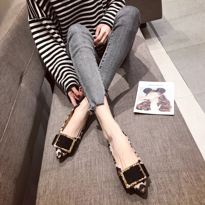 Lady Shoes Flat Heel Leopard Fashion Classic All Match Extra Big Size 44 45 46 Small Size 31 32 33 34 Pointed Toe Women Flats - Belvar