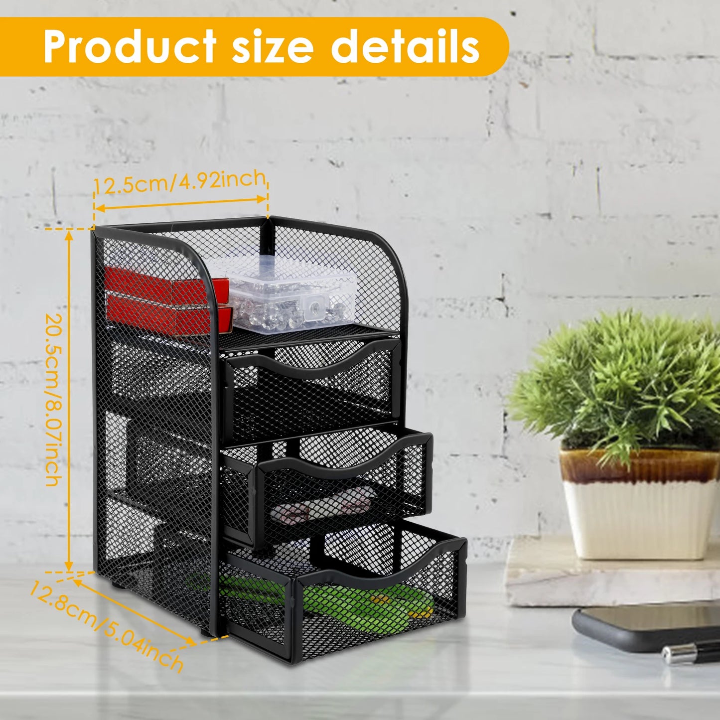 4 Layer Mesh Desk Organizer Large Capacity Stationery Organizer Box with Drawer Multifunctional Office Supplies for Home School