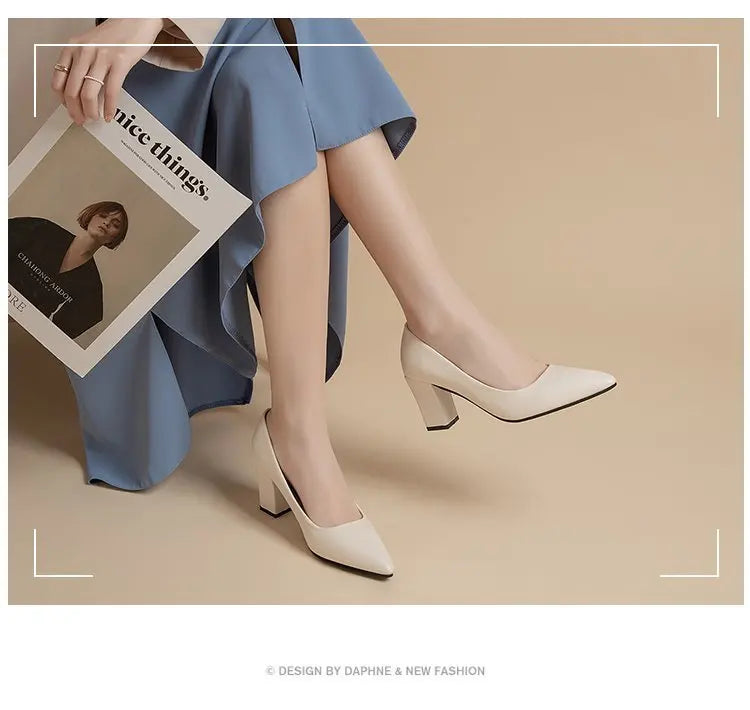 High Heels Women 2022 New Korean Style Pointed Shallow Mouth Thick Heel Fashion Shoes Sapatos De Mujer - Belvar