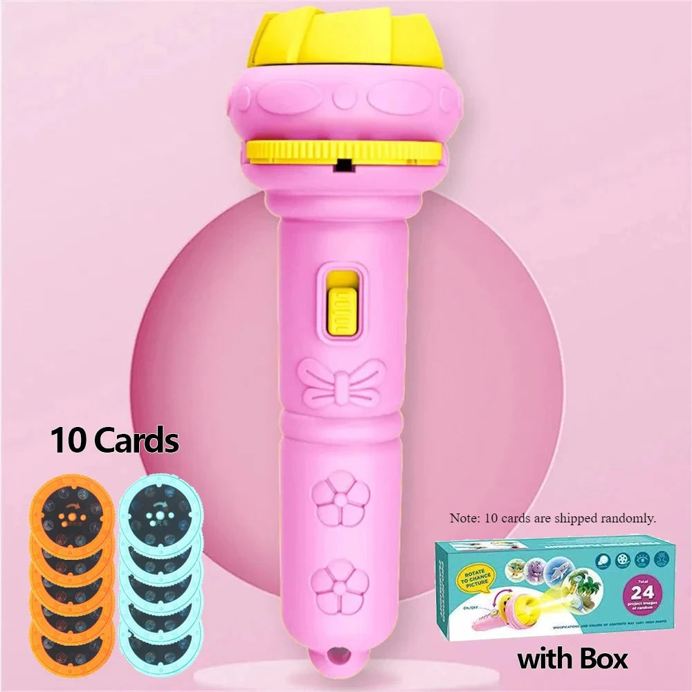 10 Cards Cartoon Projection Flashlight 80 Patterns Creative Children Flashlight Toy Projector Baby Toys Bedtime Story Book Toy
