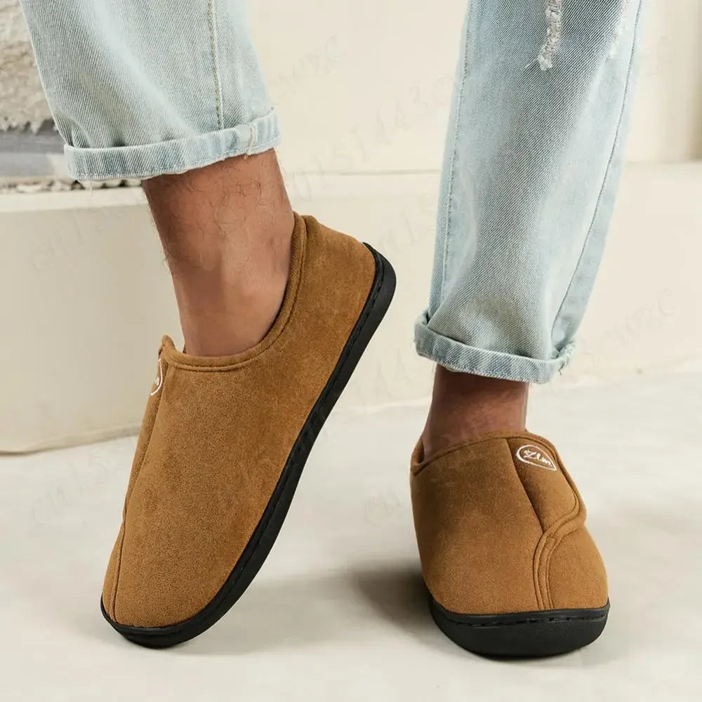 House Shoes for Men Suede Leather Slippers Non-Slip Slip-on Shoes Comfy Warm Plush Indoor/Outdoor for Diabetic Swollen Feet - Belvar