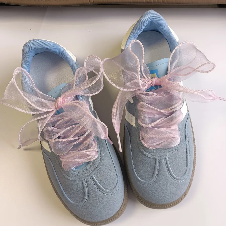 4cm Wide Festoon Fishtail Organza Shoelaces Wave Chiffen Yarn Bow Laces Beauty White Casual Sneaker DE Training Shoes Laces
