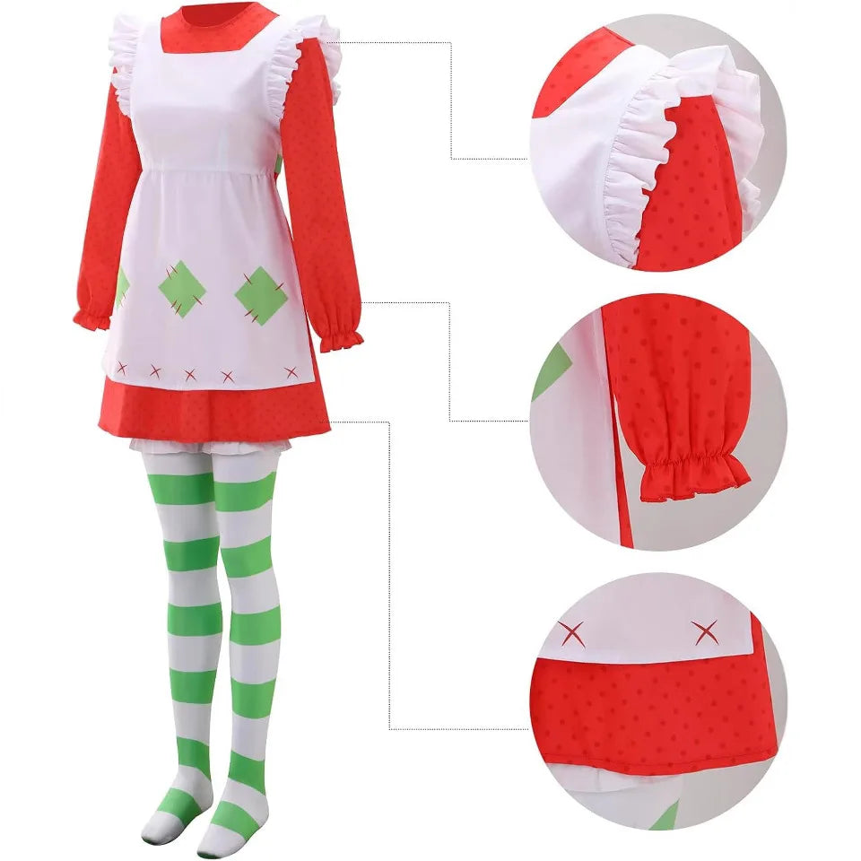 Strawberry Shortcake Cosplay Costume 1980 Classic Suit Women The World of Strawberry Shortcake Halloween Fancy Dress