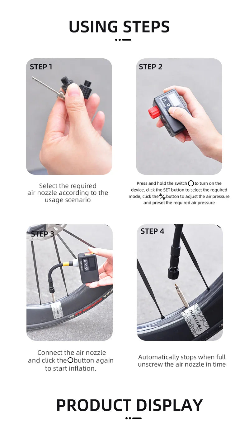 ThinkRider 120 PSI Portable Pocket Bike Electric Air Pump MINI Tire Inflator For Bicycle Digital Gauge Display