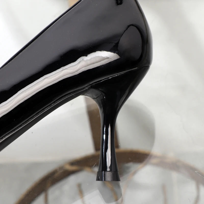 High heels 2024 autumn elegant women's shoes shallow pointed office business attire shoes patent leather sexy stiletto shoes - Belvar