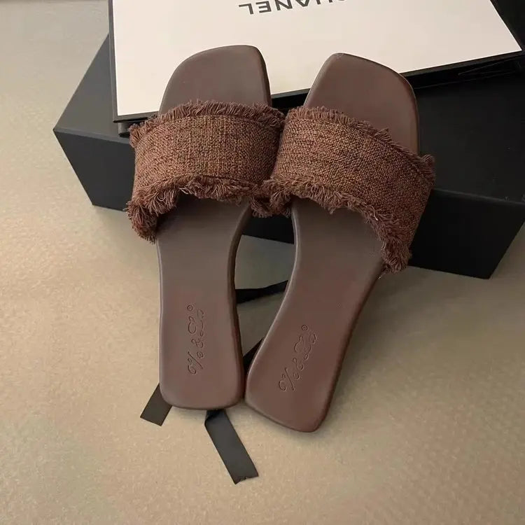 Women's Slippers Solid Color Open-toe Set Foot Vacation Beach Flat Sandals Casual Flip Flops Summer Indoor Women Slides Shoes - Belvar
