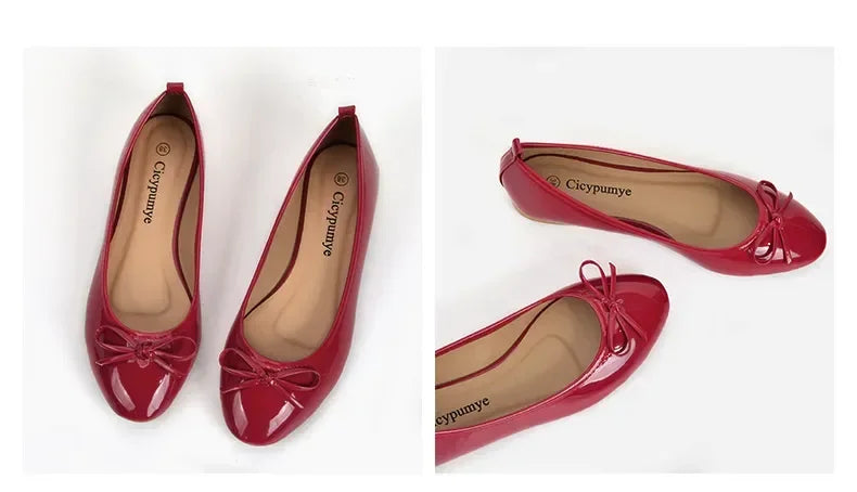 Ballet Flats Shoes Women Classics Casual Loafers Red Patent Leather Lady Fashion Design Bowknot Shoes for Woman's Spring/Autumn - Belvar