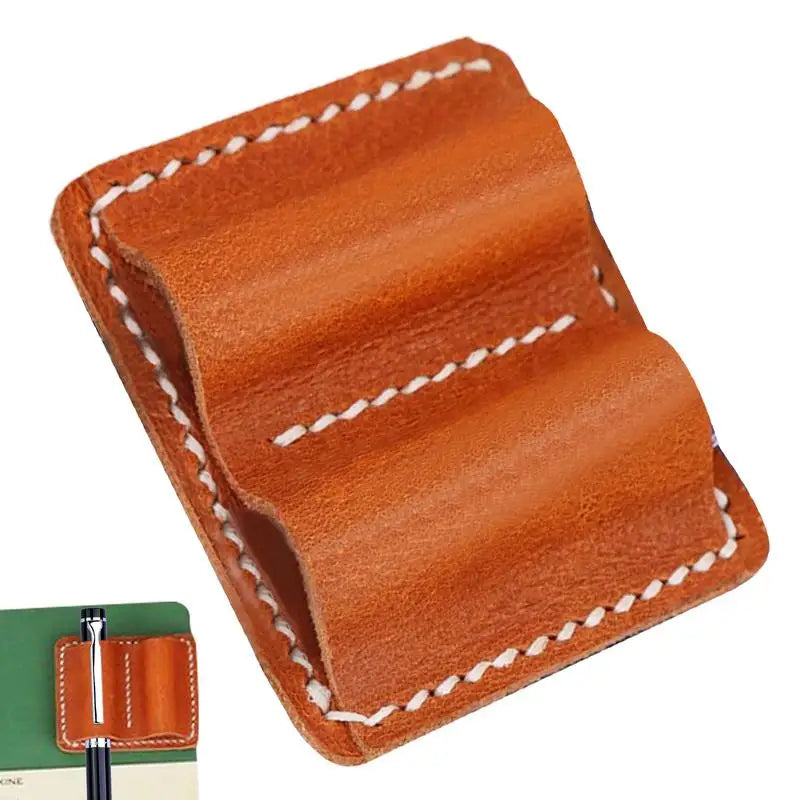Retro Pen Pencil Holder Double Pen Clip PU Anti Lost Pen Organizer For Travel Notebook Pen Insertion Stainless Steel Pen Cover