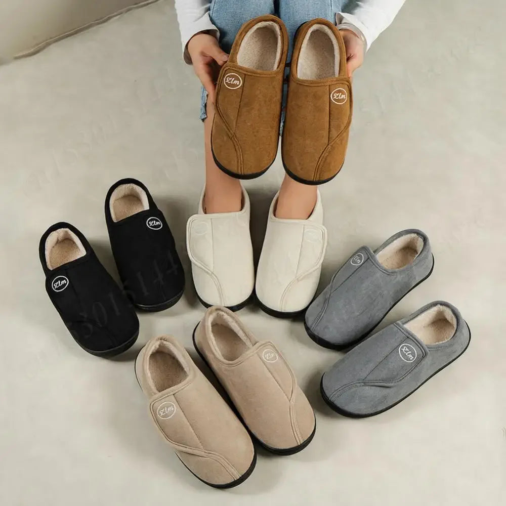 House Shoes for Men Suede Leather Slippers Non-Slip Slip-on Shoes Comfy Warm Plush Indoor/Outdoor for Diabetic Swollen Feet - Belvar