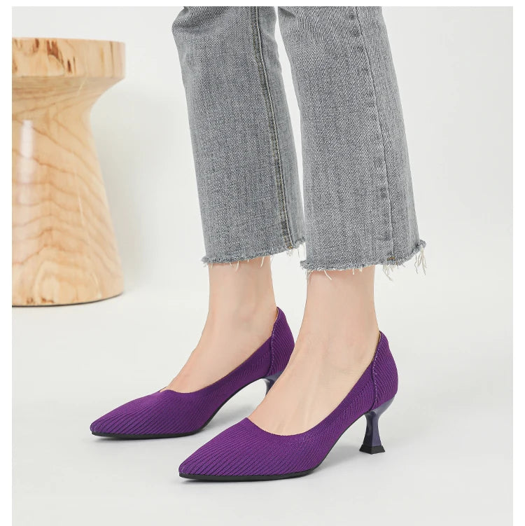 Women's High Heels Fashion Pattern Soft Knitted Comfortable Breathable Shoes 2025 New (6cm High) - Belvar