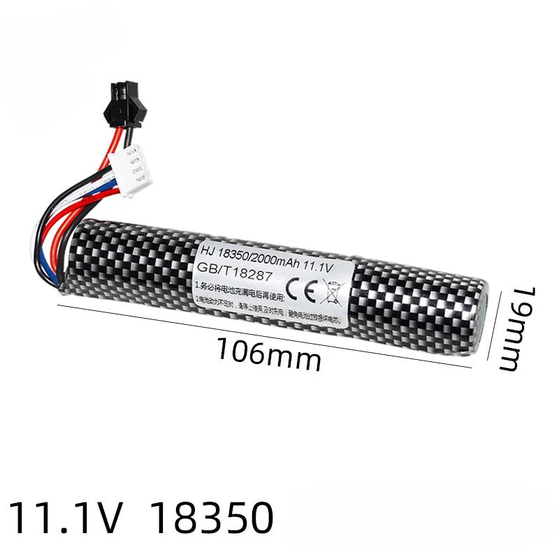3S 11.1V 2000mAh Li-ion Battery SM2P Plug with USB Charger Compatible with Airsoft Gel Water Bead Blaster Rechargeable Batteries