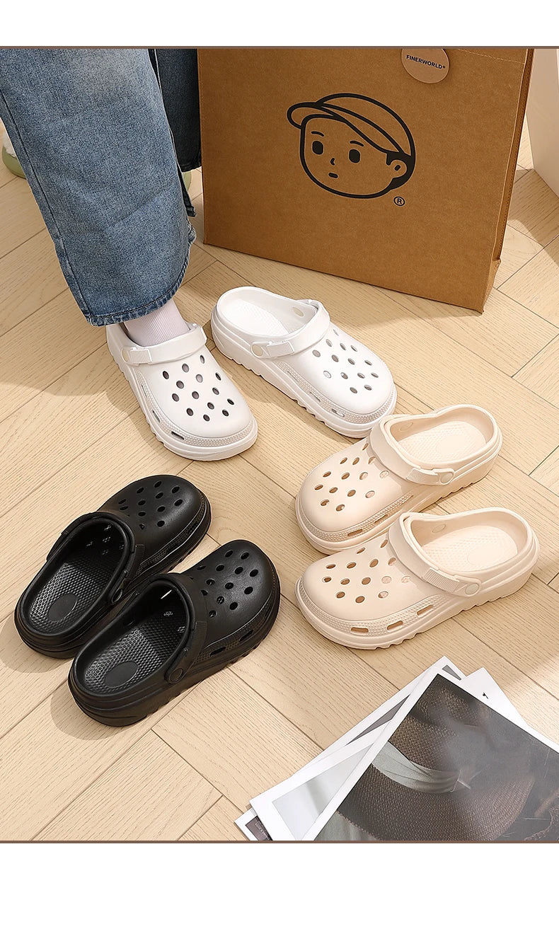 Thick soled perforated shoes for women, sandals for wearing, height increasing slippers, hiking beach sandals