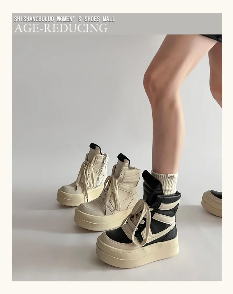 Shoes for Women Women's Ankle Boots Trendy Retro High-top Women's Shoes Fashion Casual Chunky Platform Luxury Designer Sneakers - Belvar