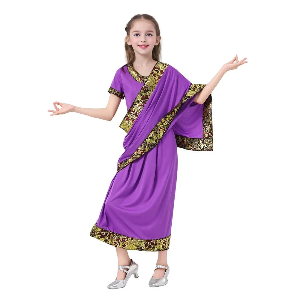 2025halloweenGlamorous National Indian Girls Dress-up Children Nativity Bollywood Princess Ethnic Fancy Dress Sari Costume