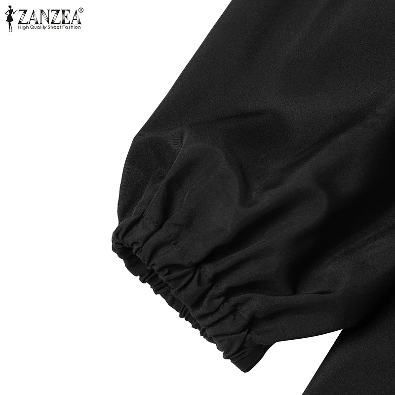 ZANZEA Women Muslim Maxi Long Dress Dubai Turkey Abaya Hijab Sundress Robe Femme Fashion Long Sleeve Vestidos Islamic Clothing