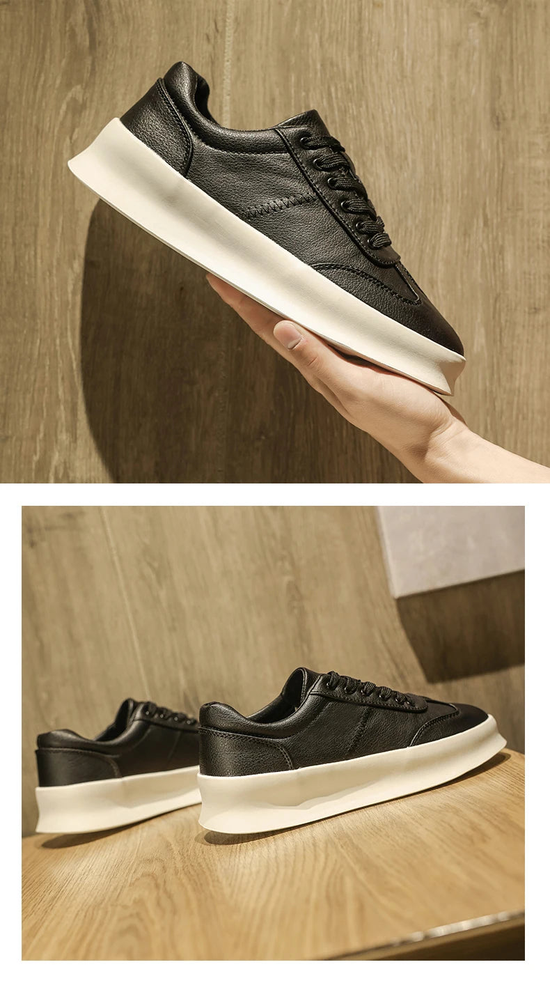Original Men's Sneakers New Thick-soled Small White Shoes Casual Sports Flat Heel Round Toe Comfortable Trend Fashion Elastic PU - Belvar