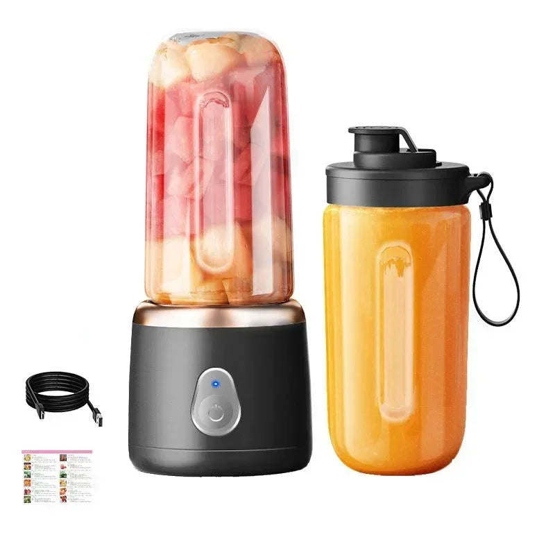 Portable Juicer for Shakes Smoothies Rechargeable USB 400ML Traveling Fruit Juicer Double Cup Fruit Blender Juicer Cup