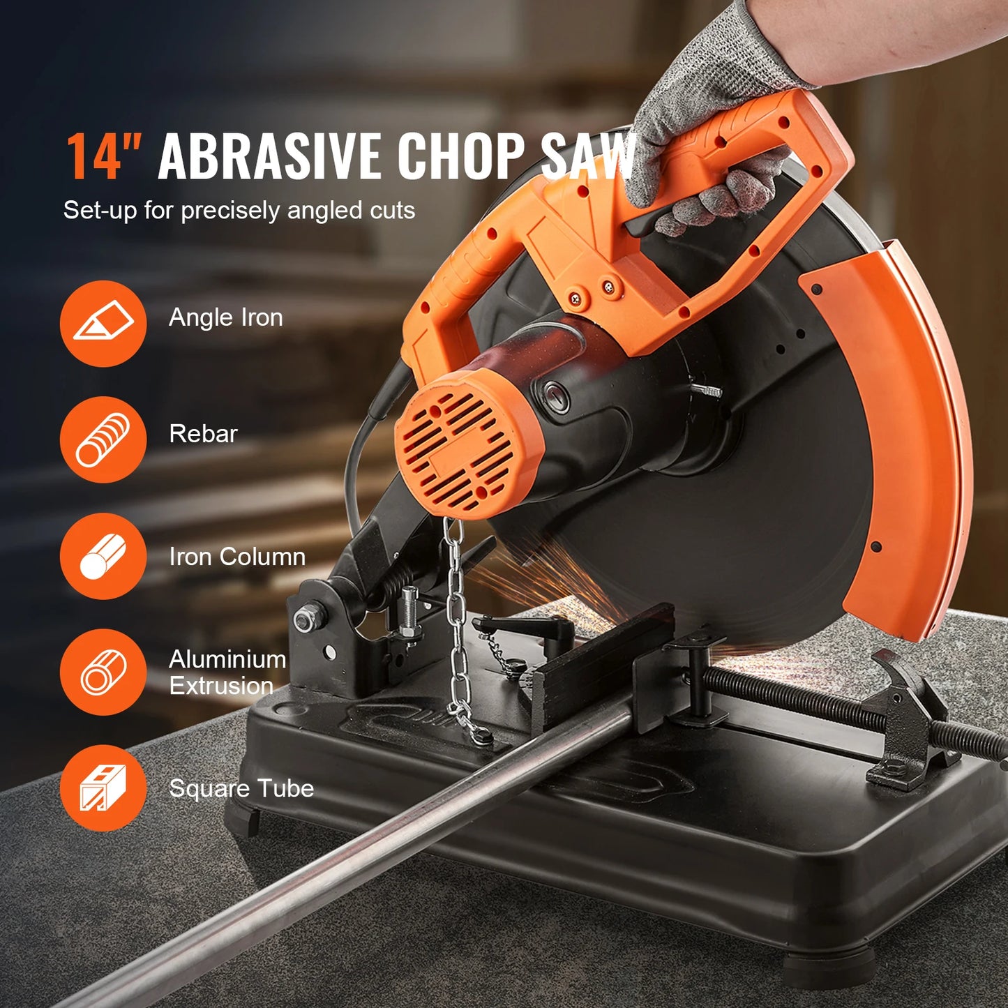 SucceBuy 2300W Abrasive Chop Saw 14"/355mm Blade Diameter Cut Off Saw Steel Cutting Machine 0-45° Adjustable Angle Miter Saw