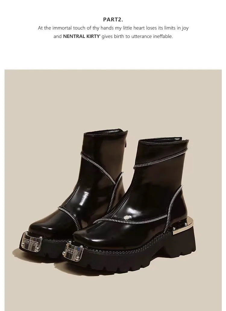 High Quality Black Shoes for Women Platform Boots Street Round Toe Ladies Shoes Non-slip Thick-soled Goth Boots Zapatos De Mujer - Belvar