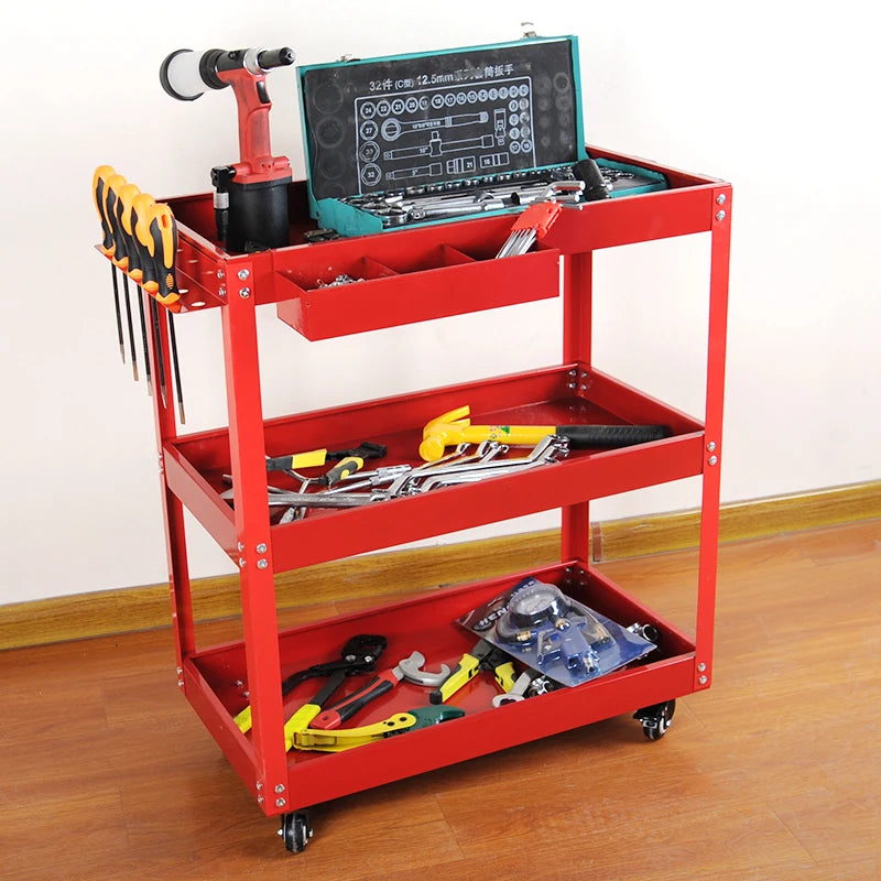Mechanical Workshop Tools with Wheels, Tool Carts 3-layer Mobile Tool Car, Multifunctional and Heavy-duty Auto Repair Parts Car - Belvar