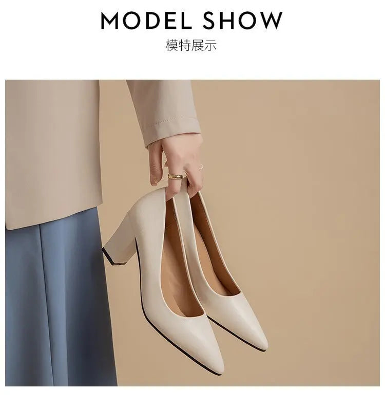 High Heels Women 2022 New Korean Style Pointed Shallow Mouth Thick Heel Fashion Shoes Sapatos De Mujer - Belvar