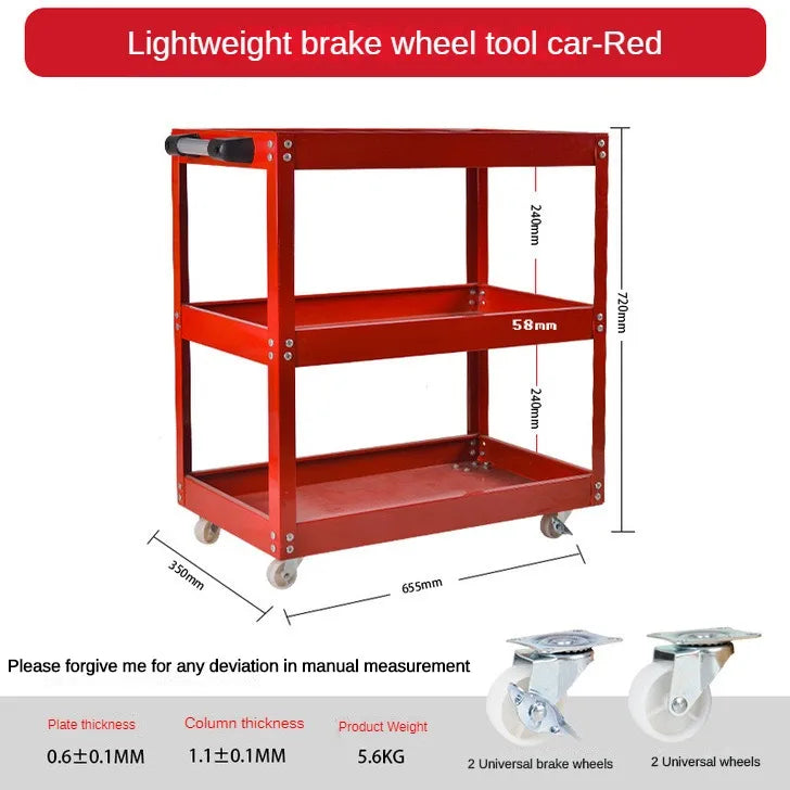 Mechanical Workshop Tools with Wheels, Tool Carts 3-layer Mobile Tool Car, Multifunctional and Heavy-duty Auto Repair Parts Car - Belvar