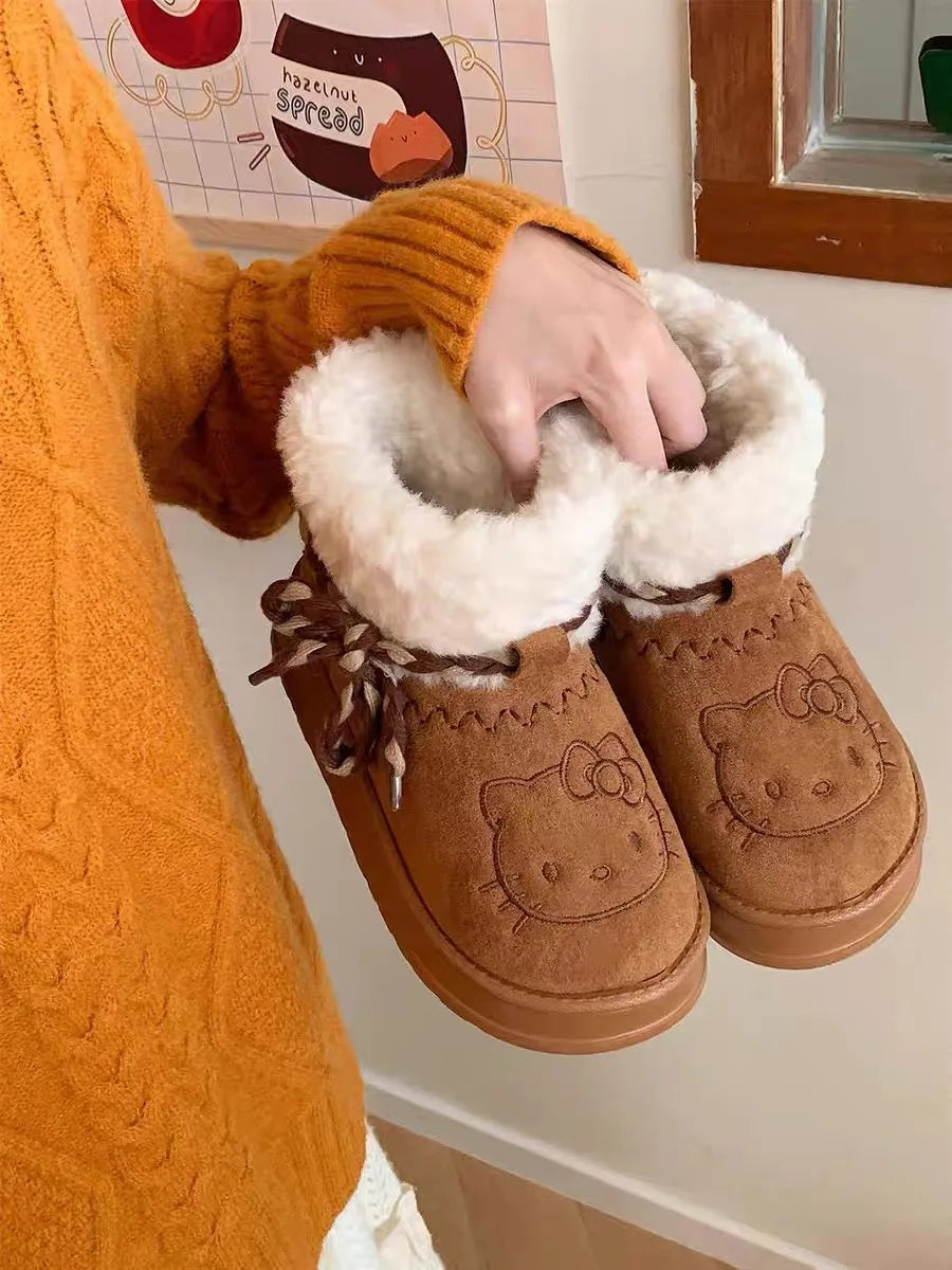 Sanrio Hello Kitty Snow Boots Anime Sanrio Women Y2k Snow Boots Cute Warm Cotton Shoes Kawaii Winter Non Slip Short Boot Gift