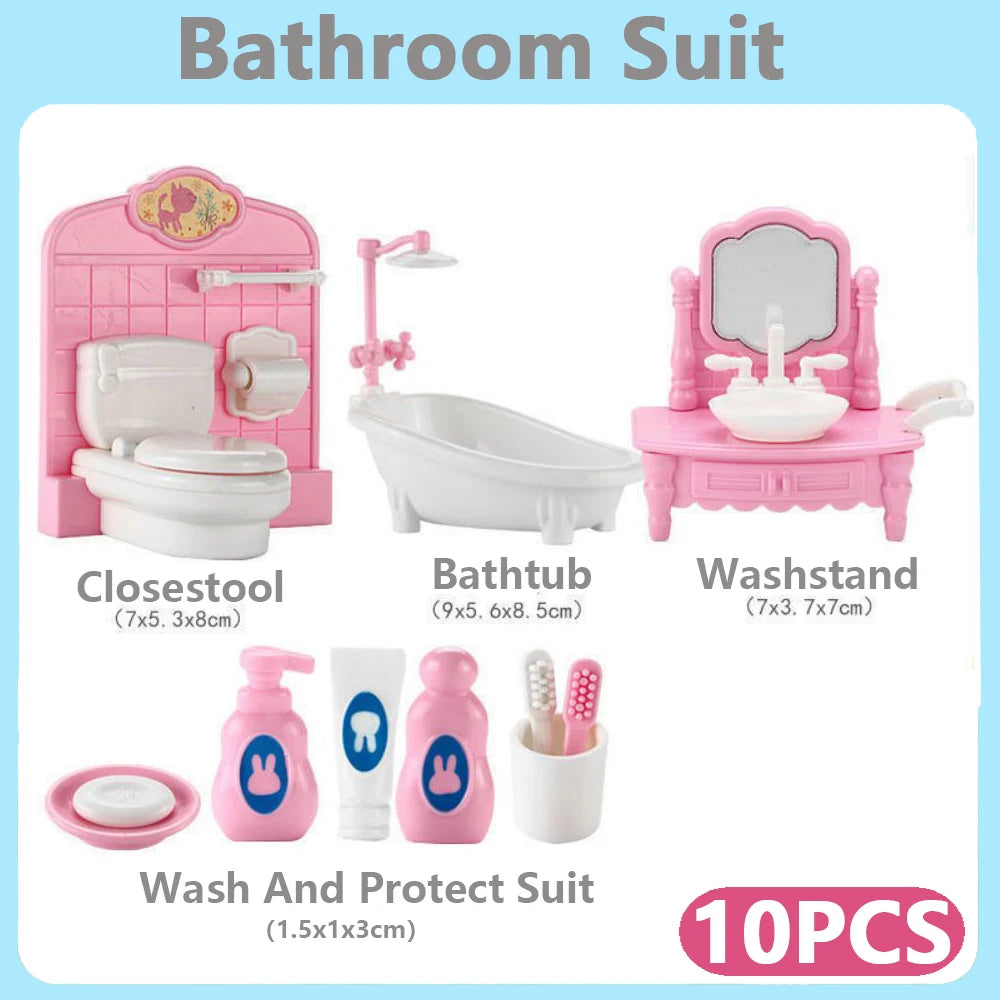 24Pcs Style Brown Miniature DollhouseFurniture Accessory Kids Toy Cute Kawaii Pink Kitchen Cooking Things For Girl Gifts