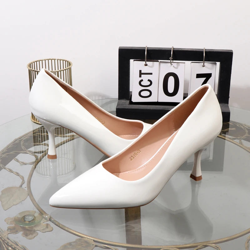 High heels 2024 autumn elegant women's shoes shallow pointed office business attire shoes patent leather sexy stiletto shoes - Belvar
