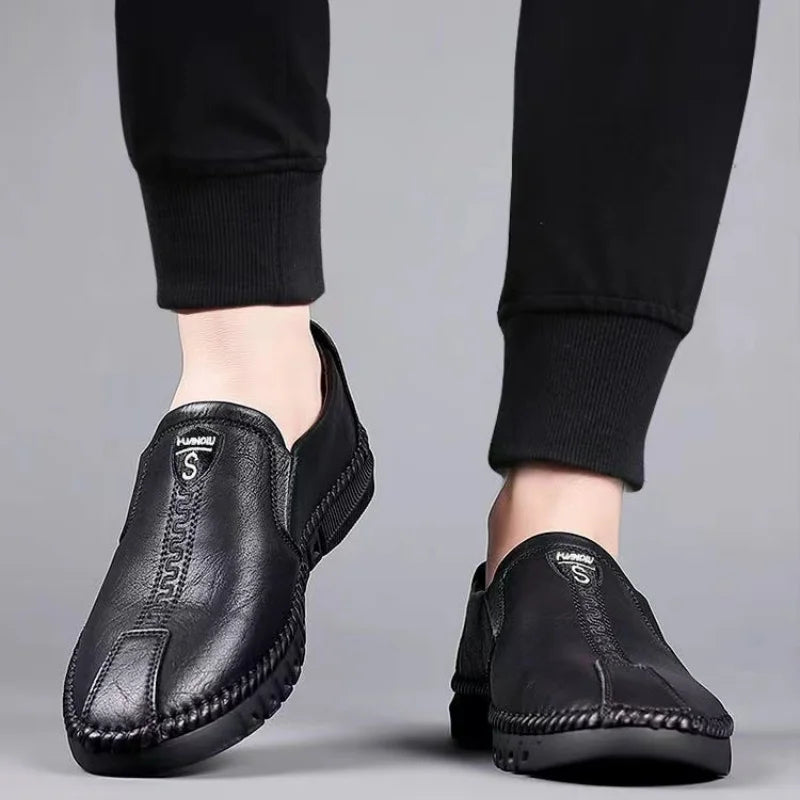 Men Leather Shoes Soft Sole Casual Shoes Autumn Comfortable Business Flats Man Lightweight Work Shoes Slip-on Driving Shoe Tenis - Belvar