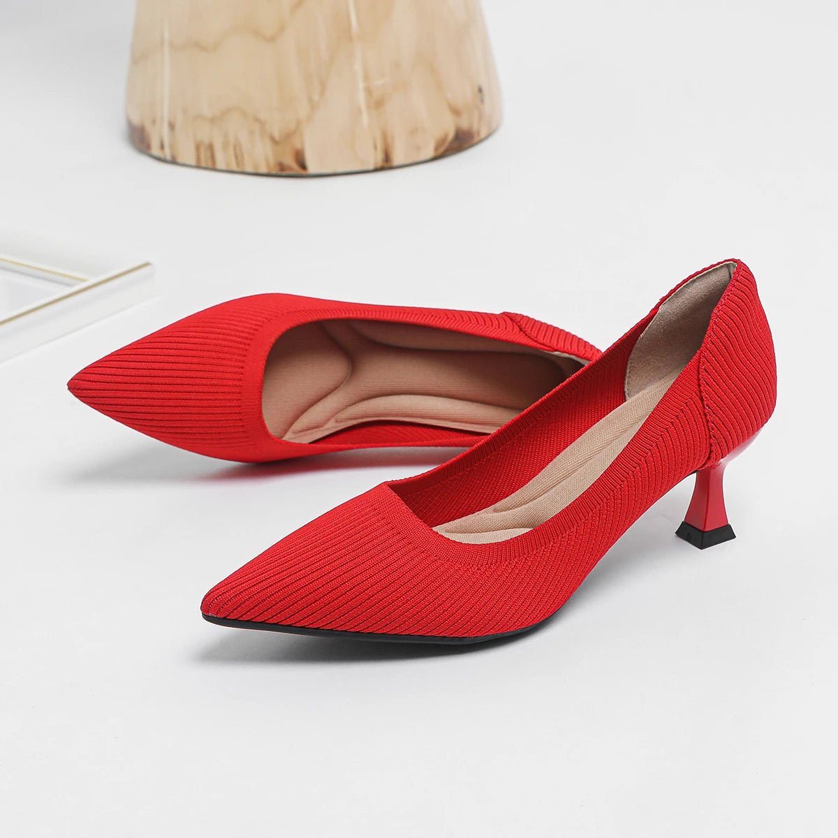 Women's High Heels Fashion Pattern Soft Knitted Comfortable Breathable Shoes 2025 New (6cm High) - Belvar