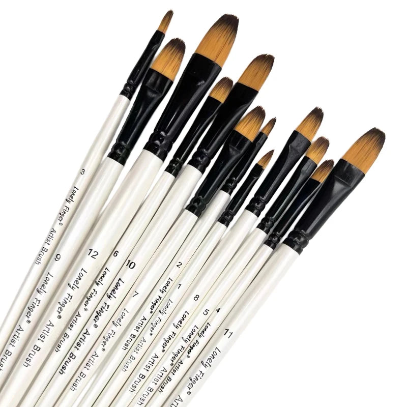 12 Pcs/set Nylon Hair Wooden Handle Watercolor Paint Brush Pen Set Learning DIY Oil Acrylic Painting Art Paint Brushes Supplies