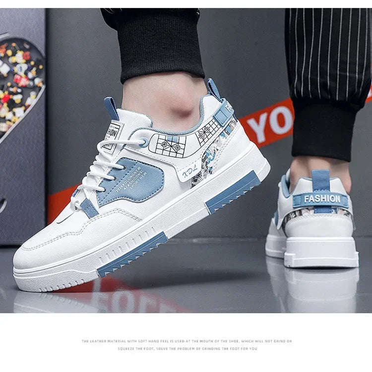 Men's shoes 2024 summer new breathable white shoes men's trendy and versatile thick soled sports board shoes trendy shoes - Belvar