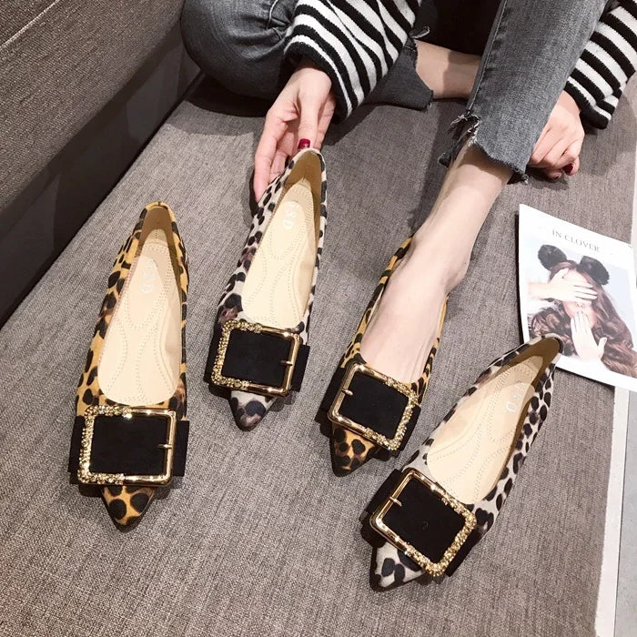 Lady Shoes Flat Heel Leopard Fashion Classic All Match Extra Big Size 44 45 46 Small Size 31 32 33 34 Pointed Toe Women Flats - Belvar