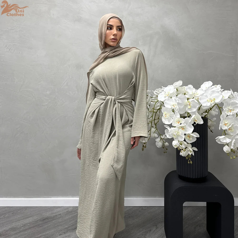 Uni Elegant Ramadan Muslim Modest Dress For Women Eid Arabic Turkey Kaftan Dresses femme Plain Abaya Dubai Islamic Clothing