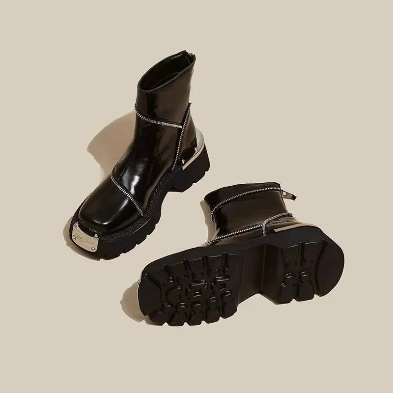 High Quality Black Shoes for Women Platform Boots Street Round Toe Ladies Shoes Non-slip Thick-soled Goth Boots Zapatos De Mujer - Belvar
