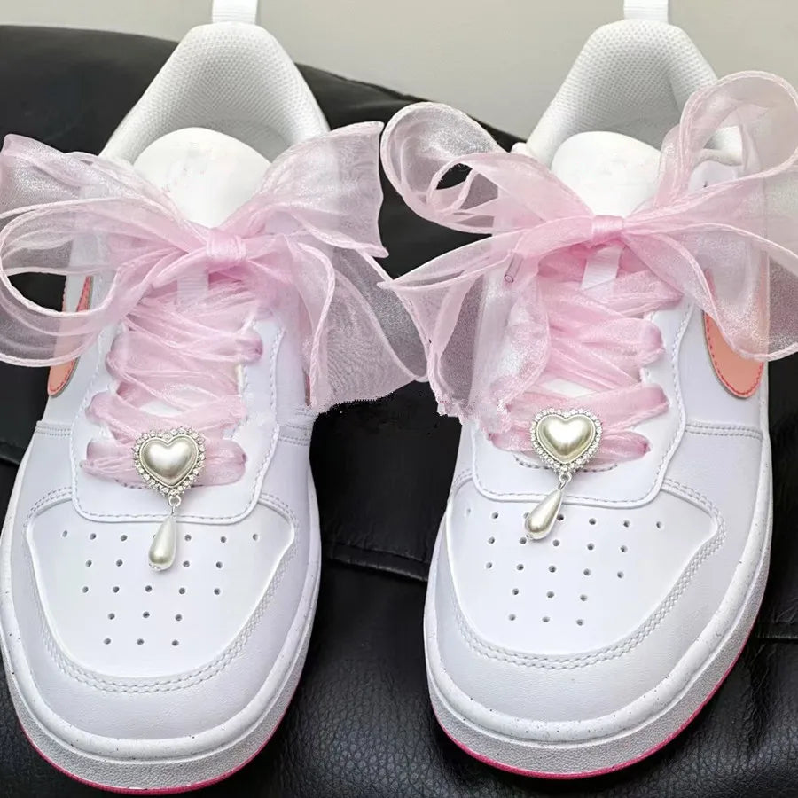 4cm Wide Festoon Fishtail Organza Shoelaces Wave Chiffen Yarn Bow Laces Beauty White Casual Sneaker DE Training Shoes Laces