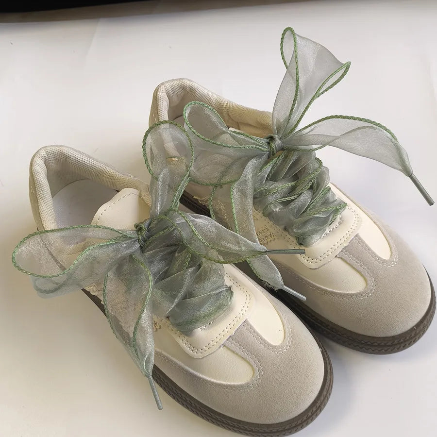 4cm Wide Festoon Fishtail Organza Shoelaces Wave Chiffen Yarn Bow Laces Beauty White Casual Sneaker DE Training Shoes Laces