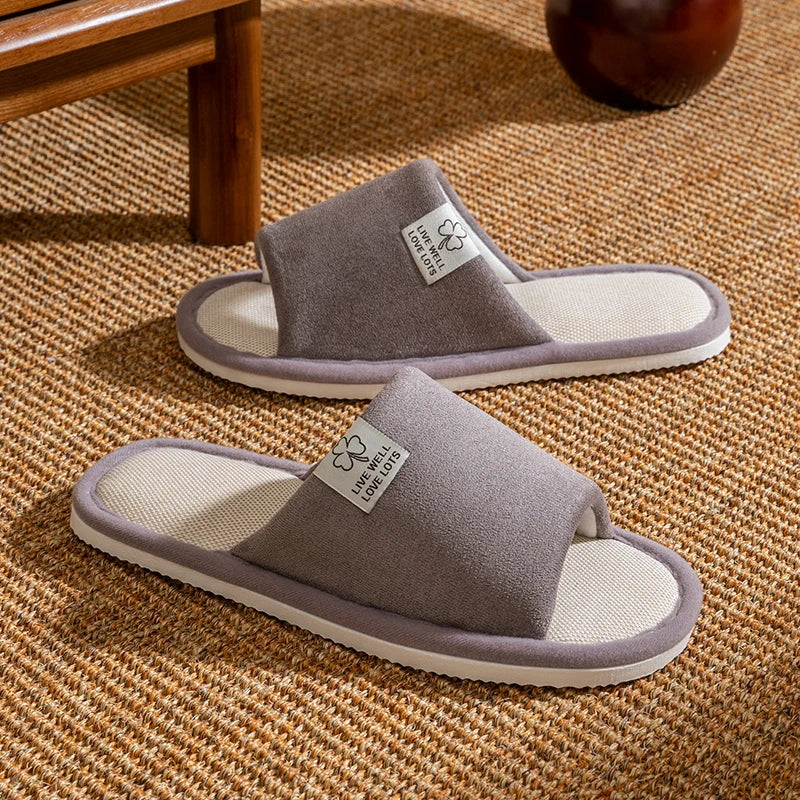 Slippers for Men,Non-Slip Soft-Soled Indoor House Slippers for Spring&Summer, All-Season Linen Home Comfortable Slippers - Belvar