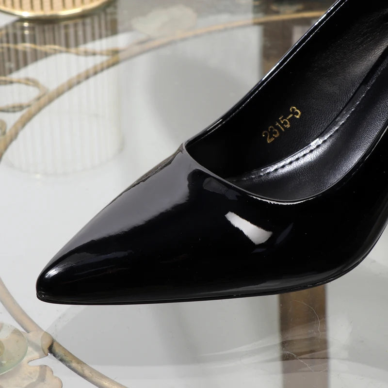 High heels 2024 autumn elegant women's shoes shallow pointed office business attire shoes patent leather sexy stiletto shoes - Belvar