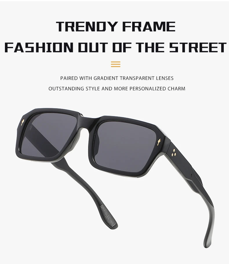 2024 New Square Sunglasses Personalized Sunscreen Ink High Quality Men's Retro Black Classic Rivet Fashion Glasses