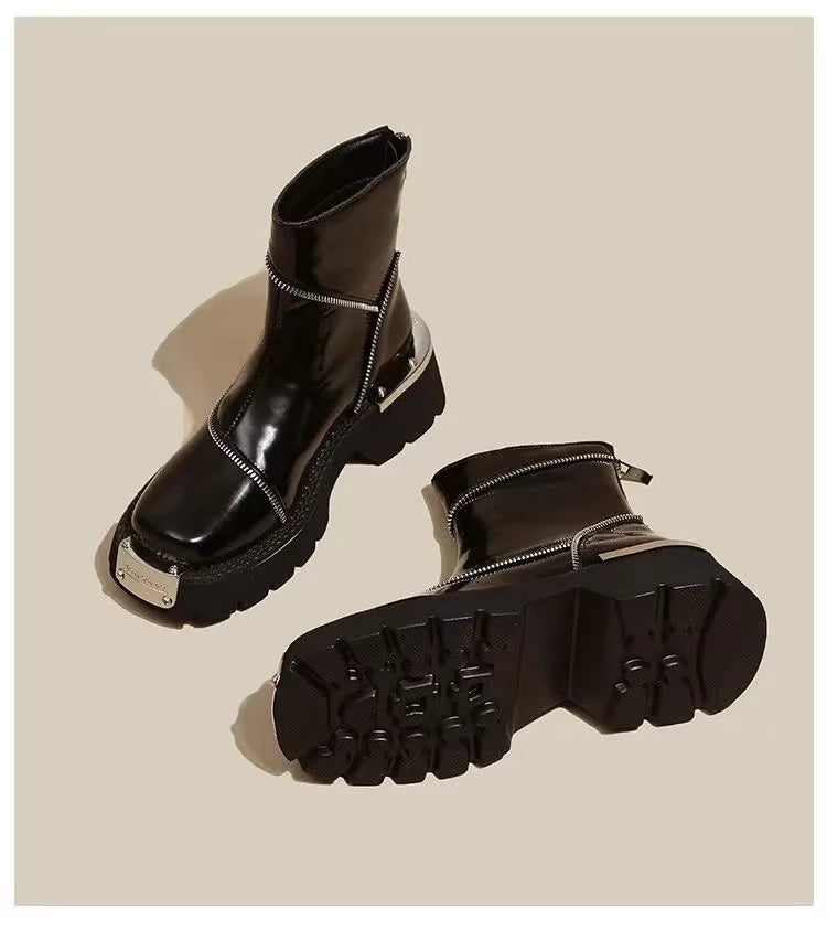 High Quality Black Shoes for Women Platform Boots Street Round Toe Ladies Shoes Non-slip Thick-soled Goth Boots Zapatos De Mujer - Belvar