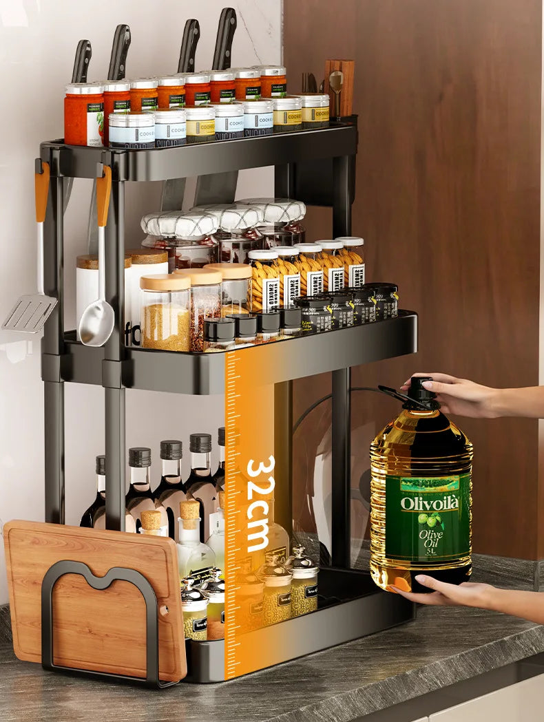 Kitchen Storage Rack, Multi-Purpose Spice Organizer, Countertop Utensil Holder for Knives, Chopsticks, Oil, Salt, Soy Sauce, Vin
