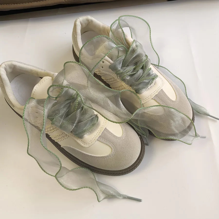 4cm Wide Festoon Fishtail Organza Shoelaces Wave Chiffen Yarn Bow Laces Beauty White Casual Sneaker DE Training Shoes Laces