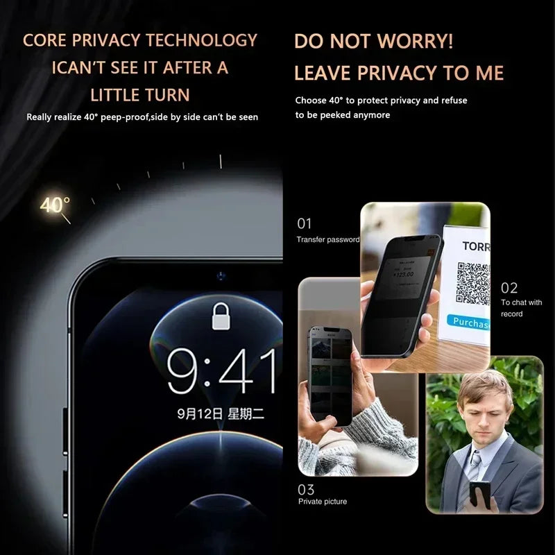 3Pcs Privacy Screen Protector for IPhone 16 12 13 14 15 Pro Max Mini Full Cover Anti-spy Glass for IPhone 11 XR X XS MAX 8 Plus