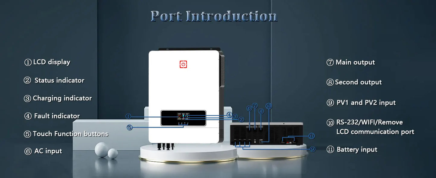 Y&H 10KW Hybrid Solar Inverter 48V 230V 10.2KW On/Off Grid Pure Sine Wave Inverter 2xMPPT 160A Solar Battery Charger BMS WiFi